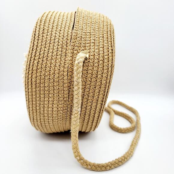 Floral Daisy Circular Rattan Woven Zip Closure Crossbody Shoulder Bag Unbranded - Picture 3 of 10